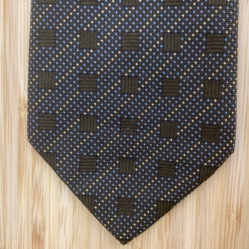 Hermes Paris Silk Tie Brown Geometric Made in France - Picture 3 of 7